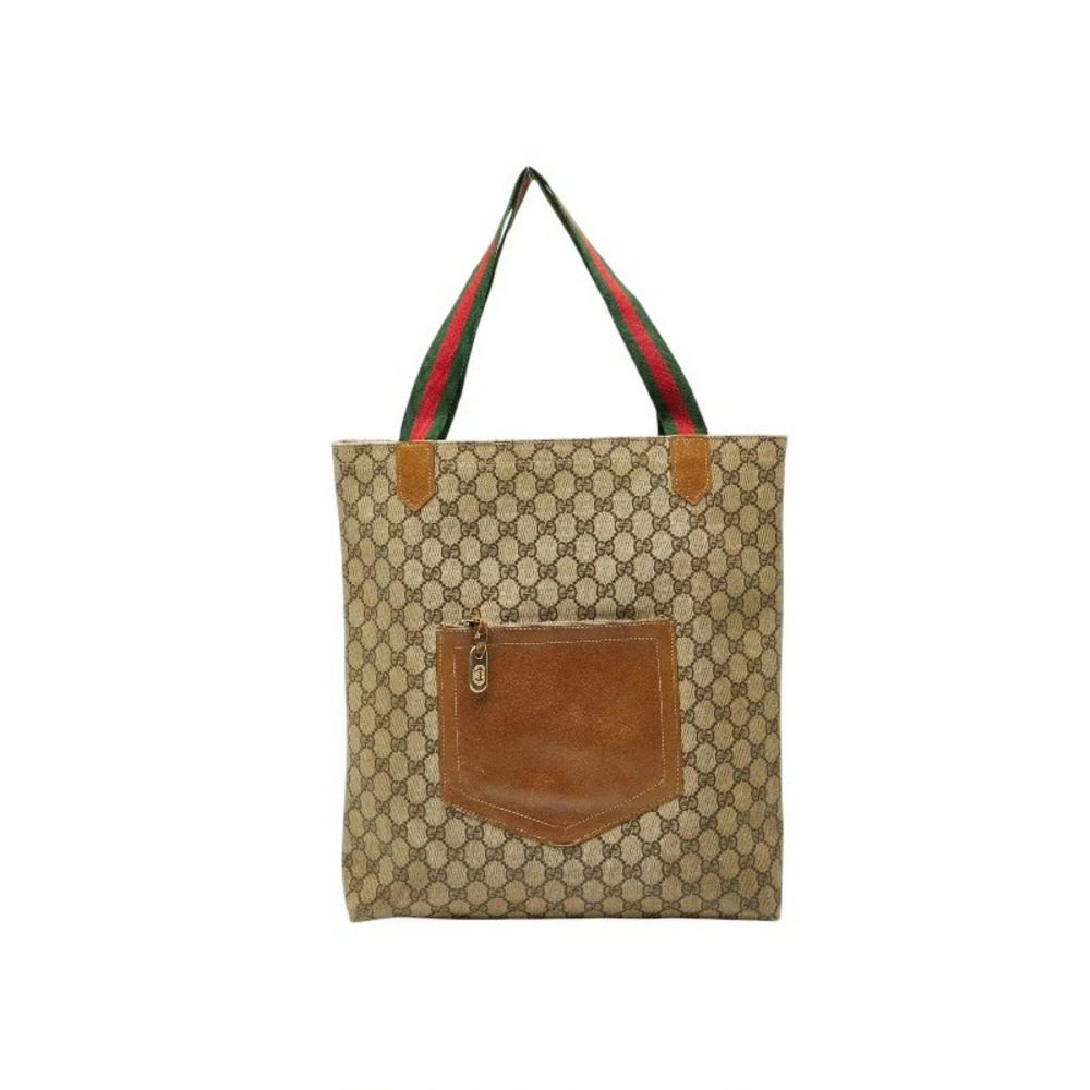Gucci Sherry GG Supreme Handbag Tote Bag Shoulder Brown Leather